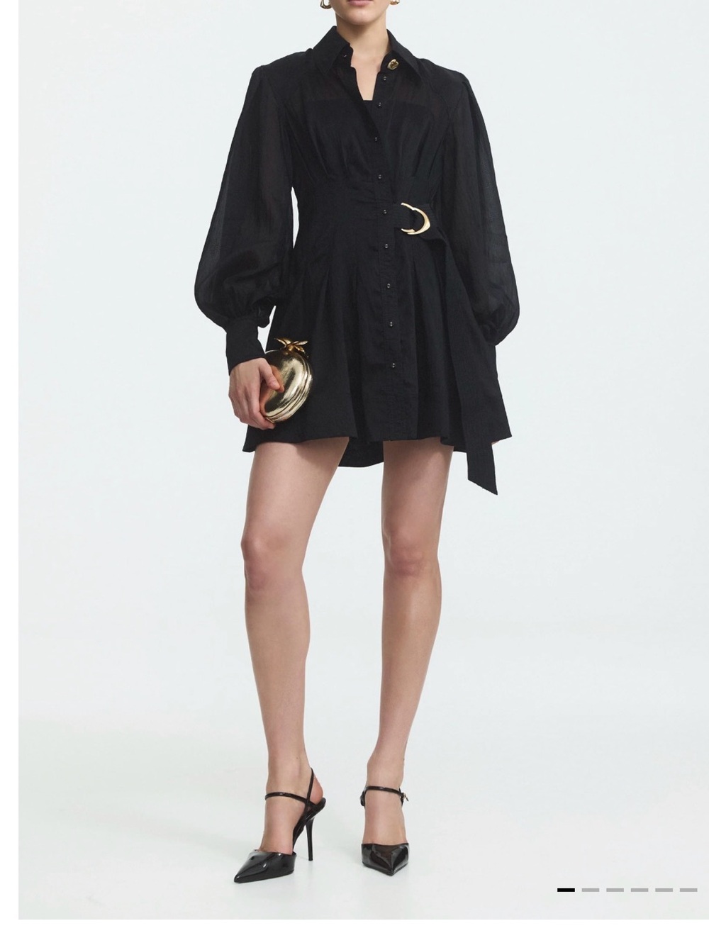 Aje NWT Black Rosanna Long-Sleeve Belted Mini Dress with Gold Buckle